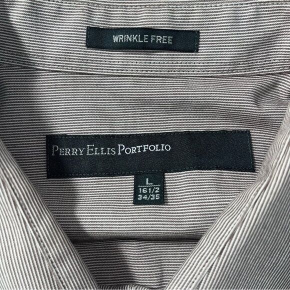 Perry Ellis Portfolio Men’s Long Sleeve Button Down Dress Shirt Gray Size Large - Picture 6 of 10